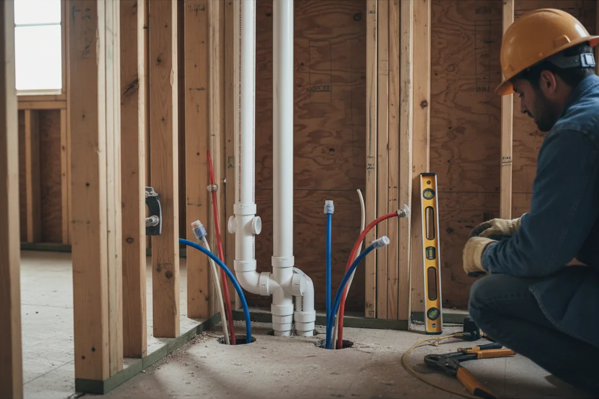 Drain and supply rough-in during Sump Pump Repair in Gloucester